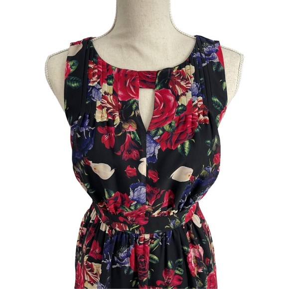 Modcloth Womens Flaunts And Needs Rose Floral Print Chiffon Sleeveless Dress S - Picture 3 of 14